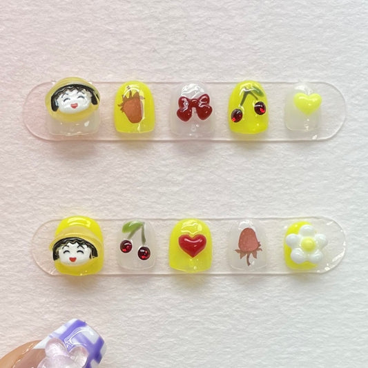 Chibi Maruko-chan Handmade Kids Press-On Nails