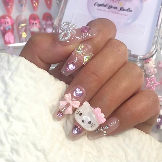 Light pink HelloKitty nails🎀