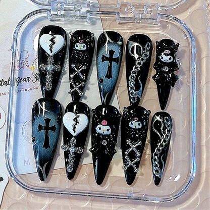 Long Stiletto Dark Gothic Kuromi Broken Hearts