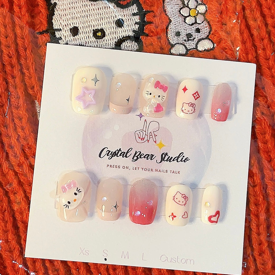 Short Pink Kitty Nails