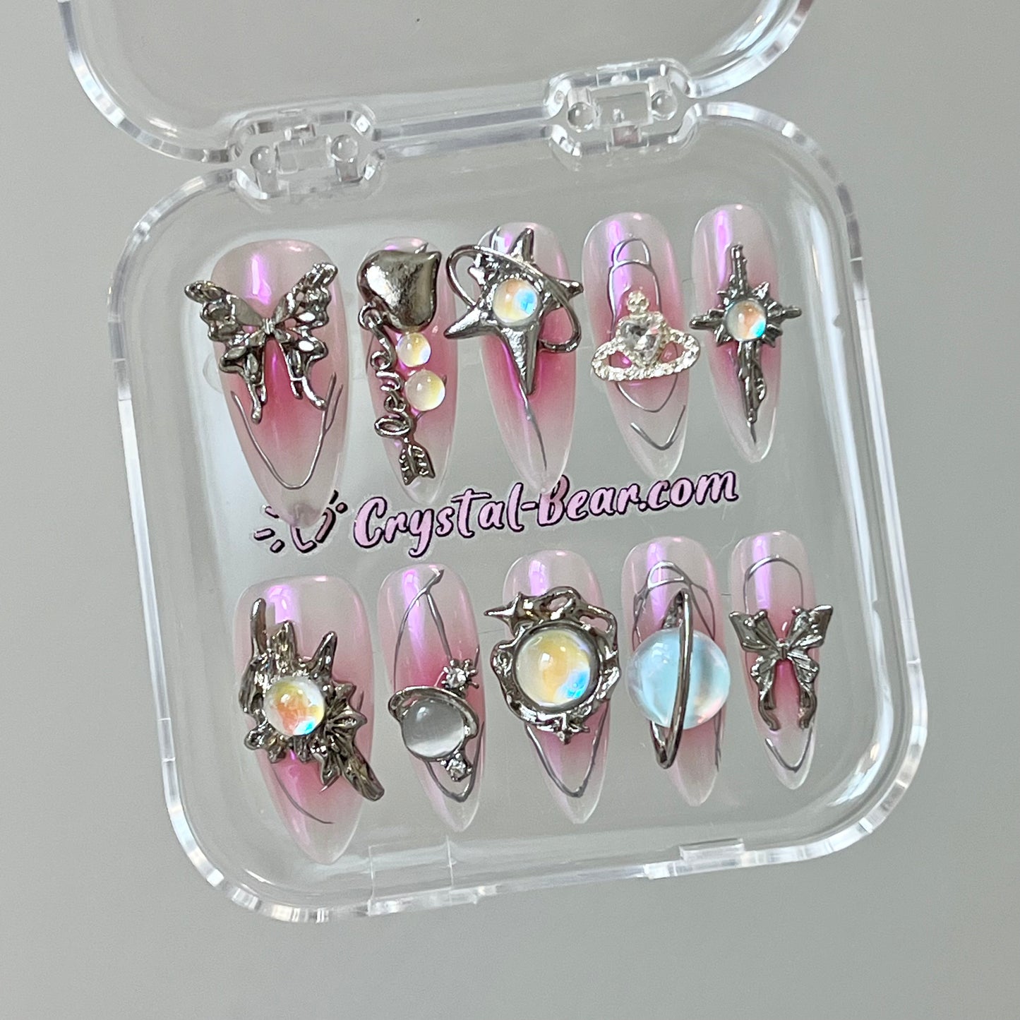 Pink Planet Silver Butterfly