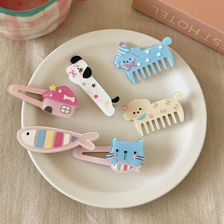 6Pcs Cute Puppies Cat & Fish