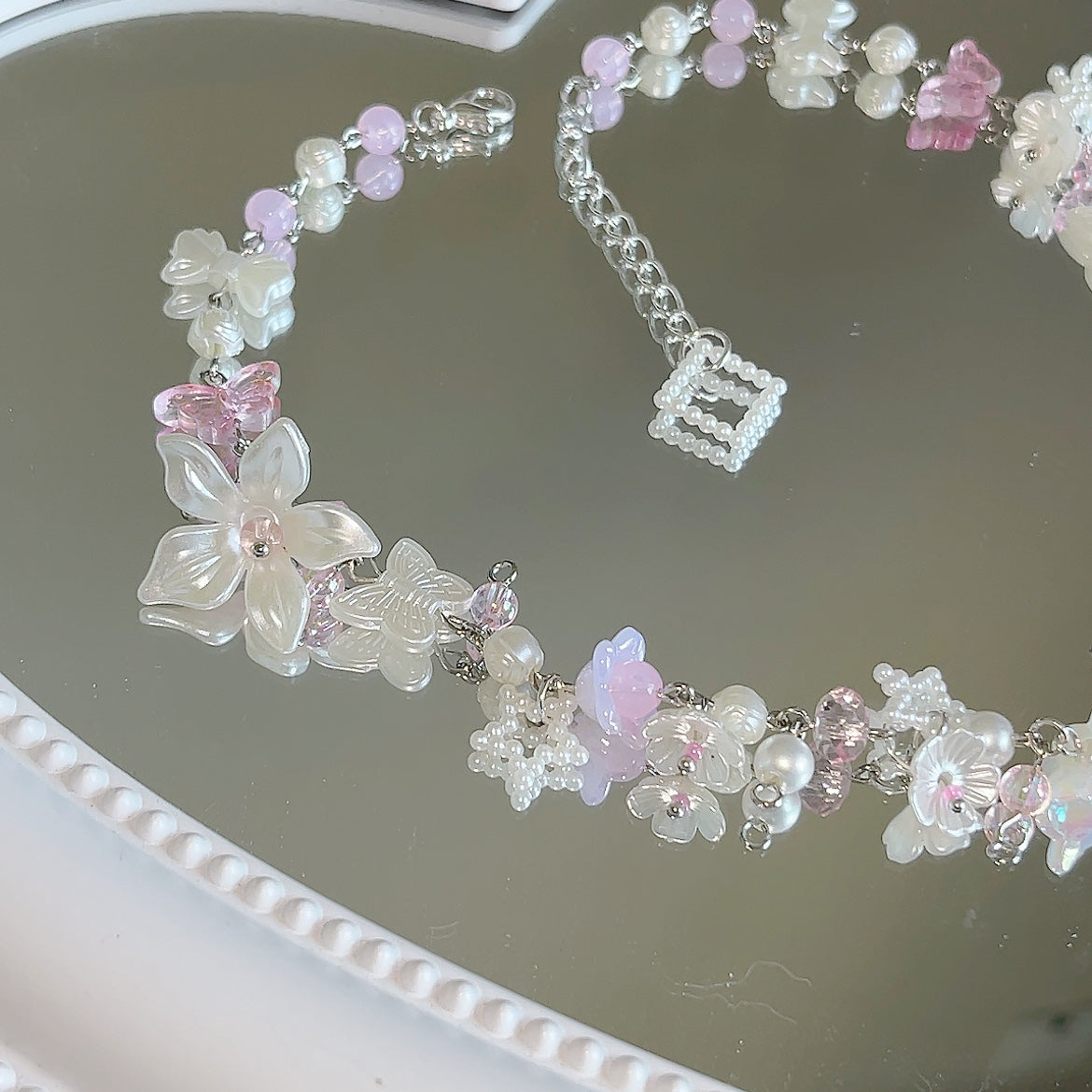 Pink&Pearl Flower Necklace🌸💐