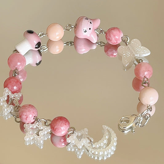 Pink mushroom bunny Bracelet