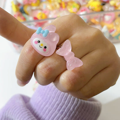 Pink shining bow melody rings set