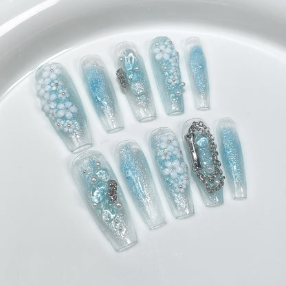 Ocean Flowers Coffin Nails