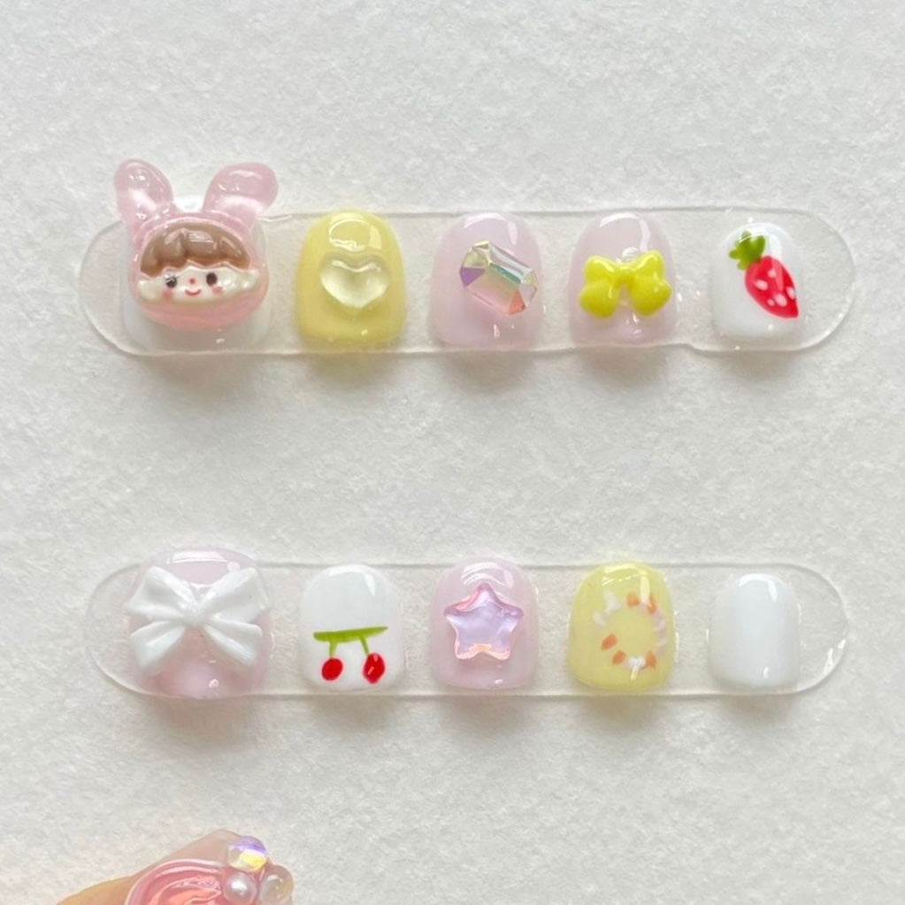 Bunny & carrots Themed Handmade Kids Press-On Nails