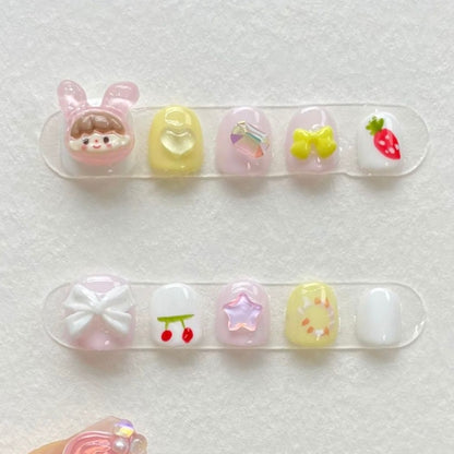 Bunny & carrots Themed Handmade Kids Press-On Nails