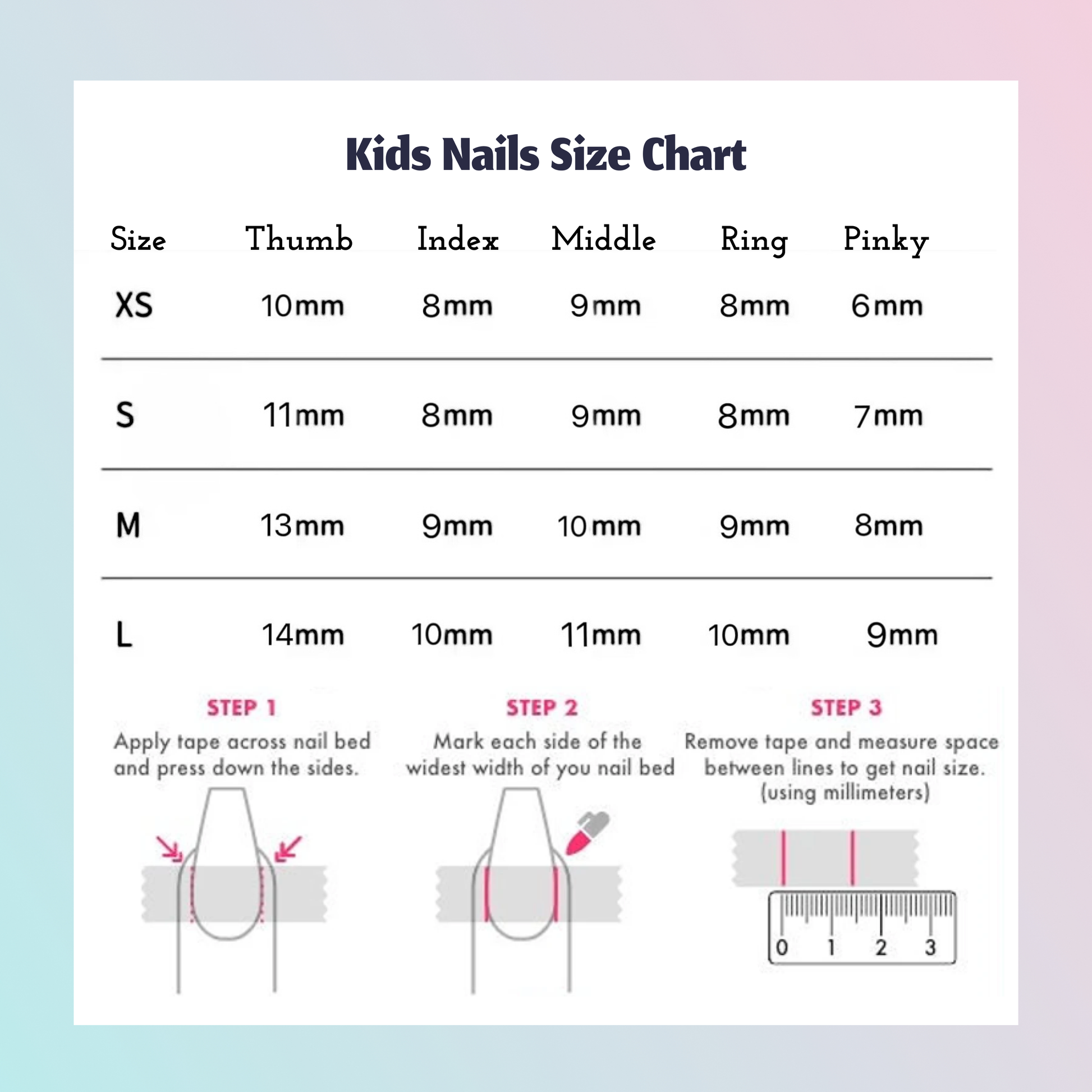 Kids Nails Size Chart Crystal Bear Nails