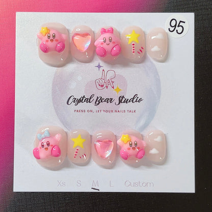 Pink Kirby Star Nails