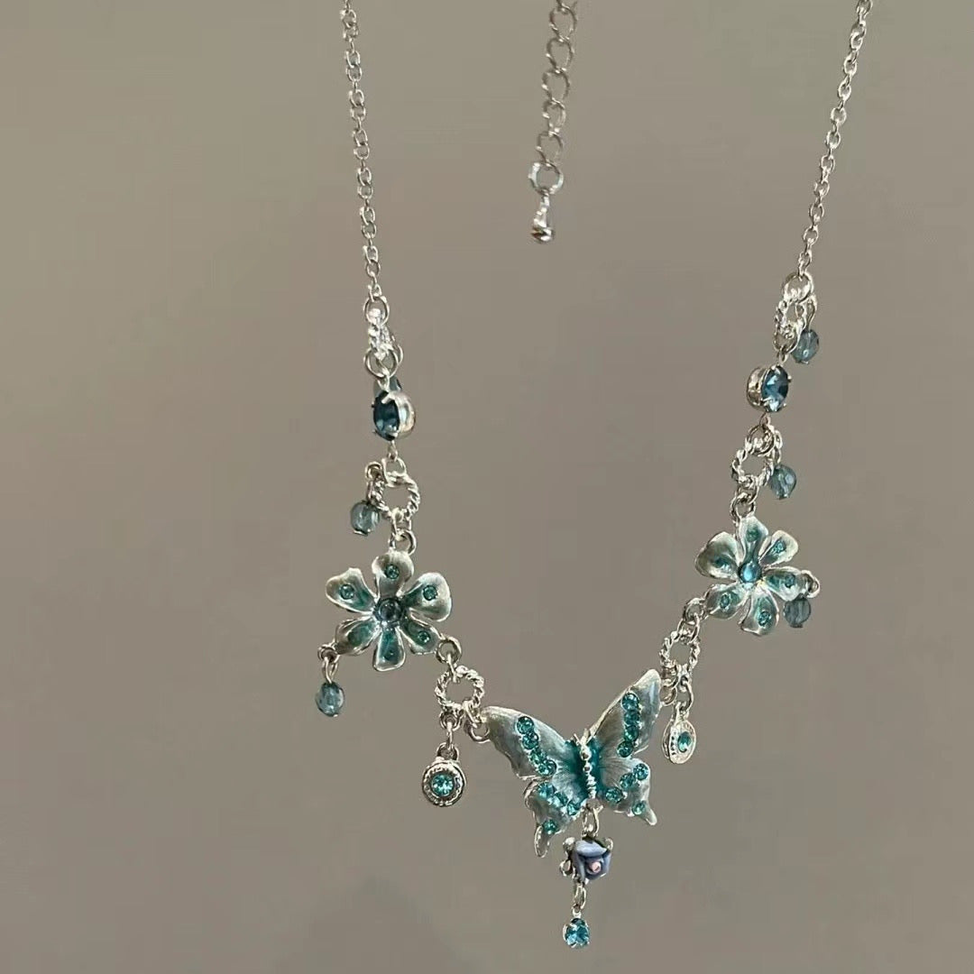 y2k Blue Butterflies Necklace