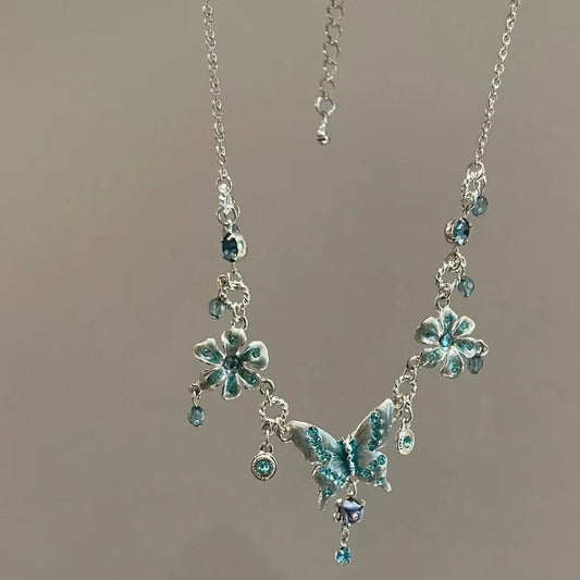 y2k Blue Butterflies Necklace