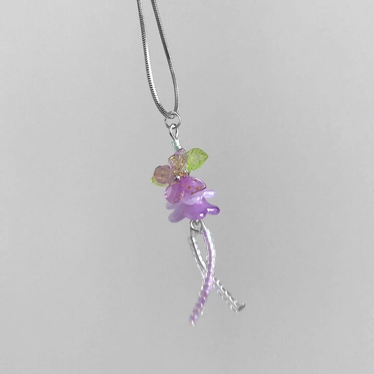 Purple Butterfly Flowers Jellyfish Necklace