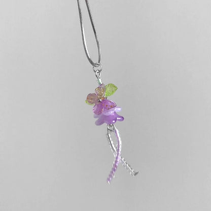 Purple Butterfly Flowers Jellyfish Necklace