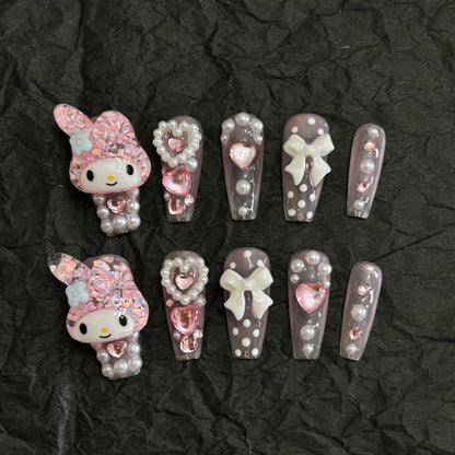 pink mymelody presson nails bows